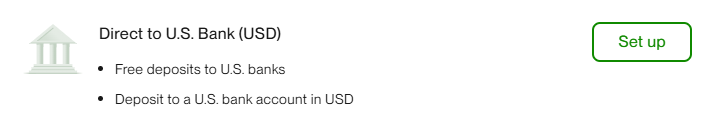 Upwork withdrawal method: Direct to U.S. Bank (USD) option selected or highlighted
